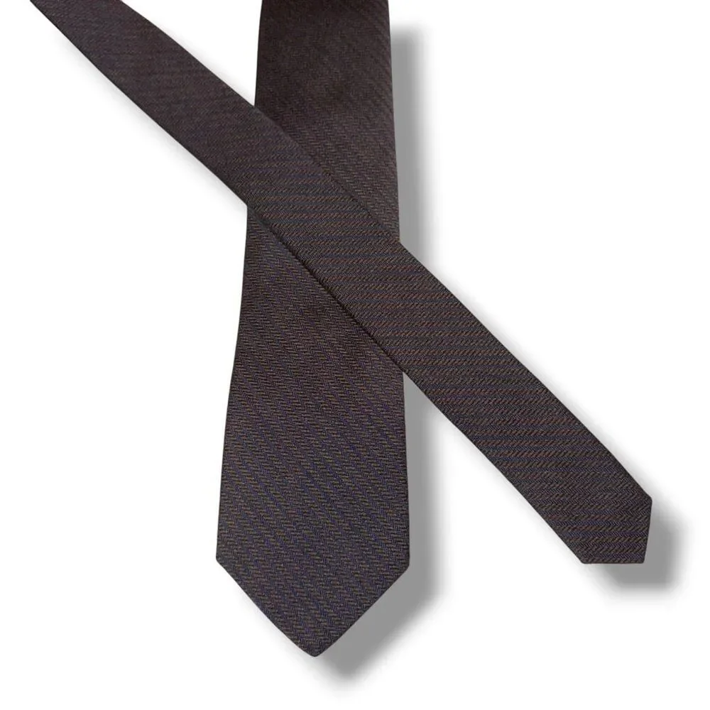 Tom James Brown & Navy Stripes Woven Wool Neck Tie Made in USA